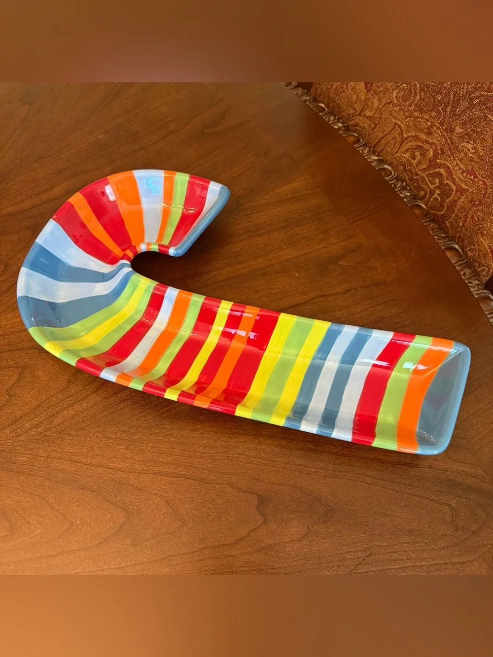Target-Exclusive Holiday Serving Tray Hand Painted Candy Cane Ceramic / Letter J